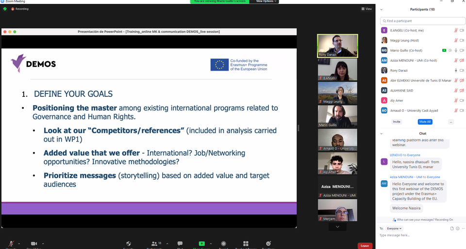 DEMOS project launches the DEMOS platform and hosts the 1st live webinar on "Online marketing tools and strategies for promoting Master programs". 